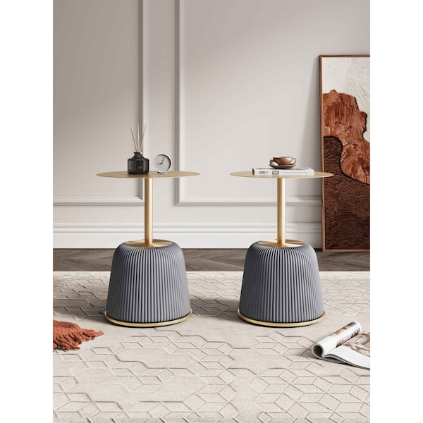 Manhattan Comfort Round End Table, 15.75 in L, Stainless Steel, Grey - 2-ET004-GY