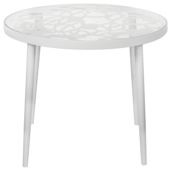 Leisuremod Round 23 in W, 19 in L, Glass/Aluminum, White - DT20W