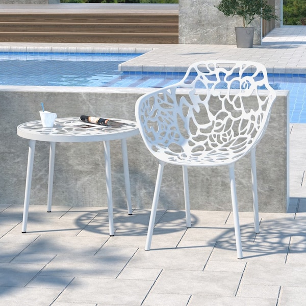 Leisuremod Round 23 in W, 19 in L, Glass/Aluminum, White - DT20W