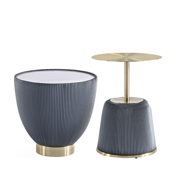 Manhattan Comfort Round End Table 1.0 and End Table 2.0 Set of 2, 18.43 in L, Stainless Steel, Grey - 2-AT03-GY