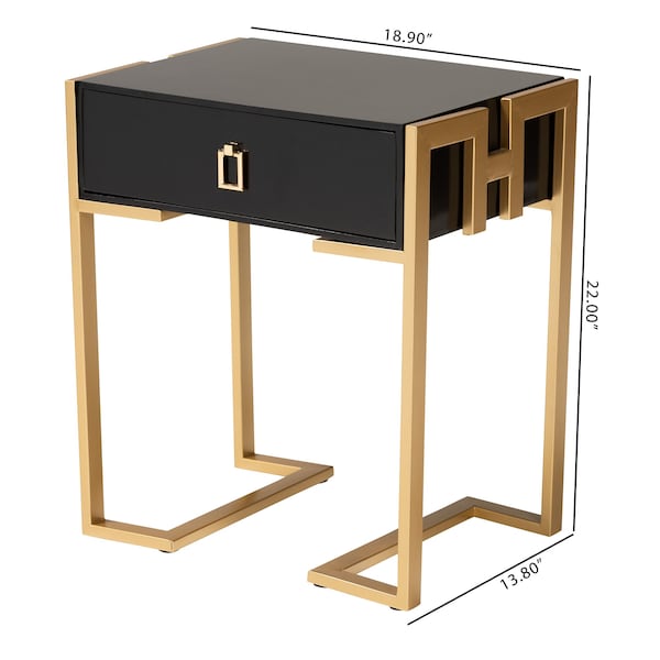 Baxton Studio End Table, 18.9 W, 13.8 L, 22 H, MDF, Metal "Iron", Black/Gold - 221-12457-ZORO