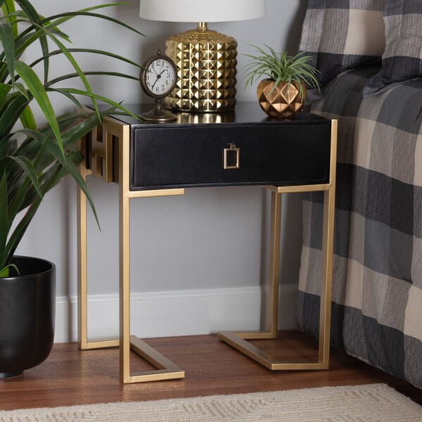 Baxton Studio End Table, 18.9 W, 13.8 L, 22 H, MDF, Metal "Iron", Black/Gold - 221-12457-ZORO