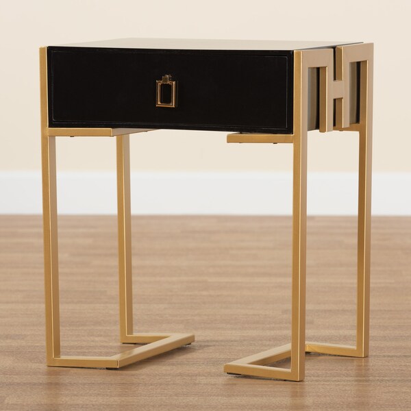 Baxton Studio End Table, 18.9 W, 13.8 L, 22 H, MDF, Metal "Iron", Black/Gold - 221-12457-ZORO