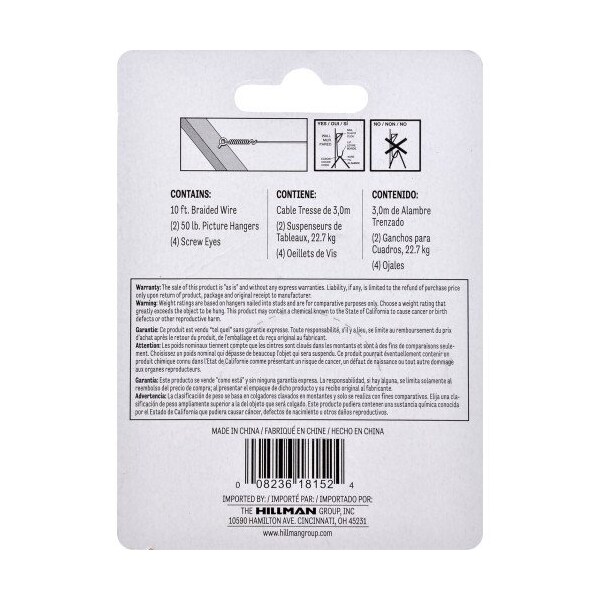 Hillman HILLMAN Steel-Plated Conventional Picture Hanging Set 50 lb 2 pk - 121128