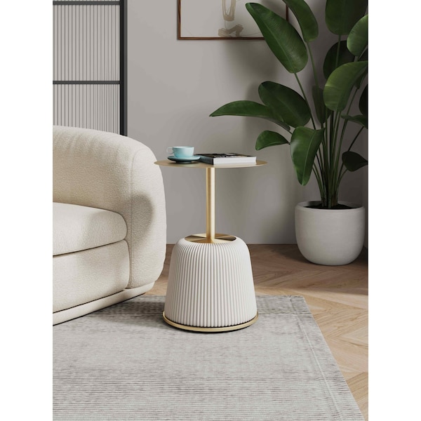 Manhattan Comfort Round End Table, 15.75 in L, Stainless Steel, Cream - ET004-CR