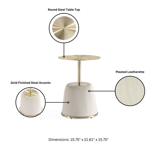 Manhattan Comfort Round End Table, 15.75 in L, Stainless Steel, Cream - ET004-CR