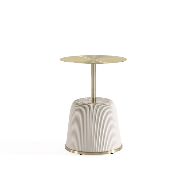 Manhattan Comfort Round End Table, 15.75 in L, Stainless Steel, Cream - ET004-CR