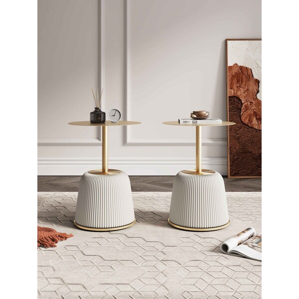 Manhattan Comfort Round End Table, 15.75 in L, Stainless Steel, Cream - 2-ET004-CR