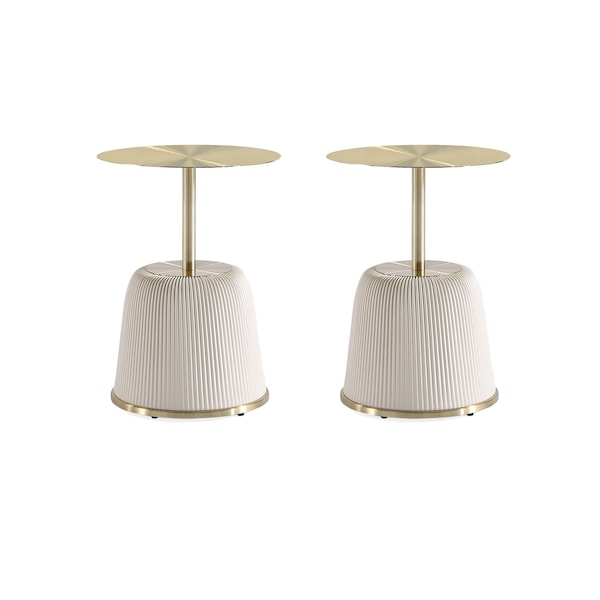 Manhattan Comfort Round End Table, 15.75 in L, Stainless Steel, Cream - 2-ET004-CR