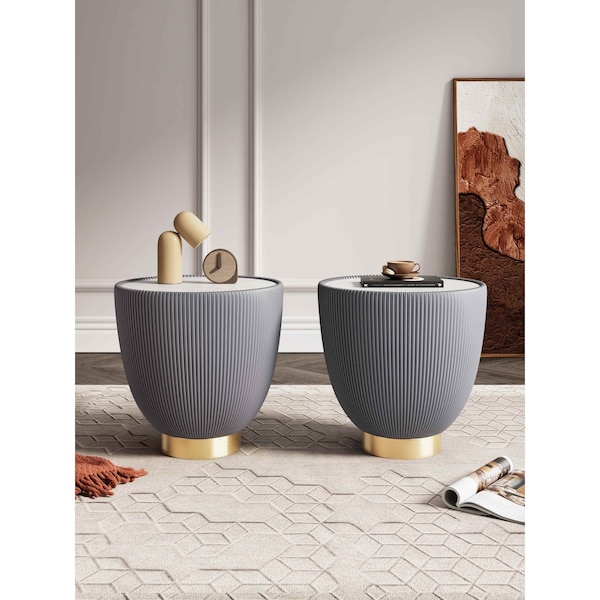 Manhattan Comfort Round End Table, 18.43 in L, Stainless Steel, Grey - 2-ET005-GY