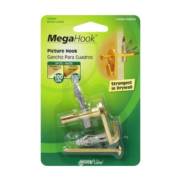 Hillman HILLMAN MegaHook Brass-Plated Gold Heavy Duty Picture Hook 100 lb 1 pk - 122410