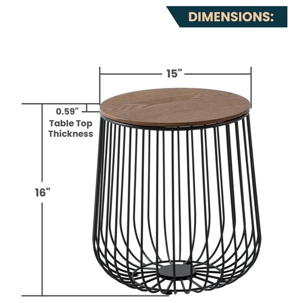 Leisuremod Round 15 in W, 16 in L, Manufactured Wood/Steel, Walnut - RTBL-15WN