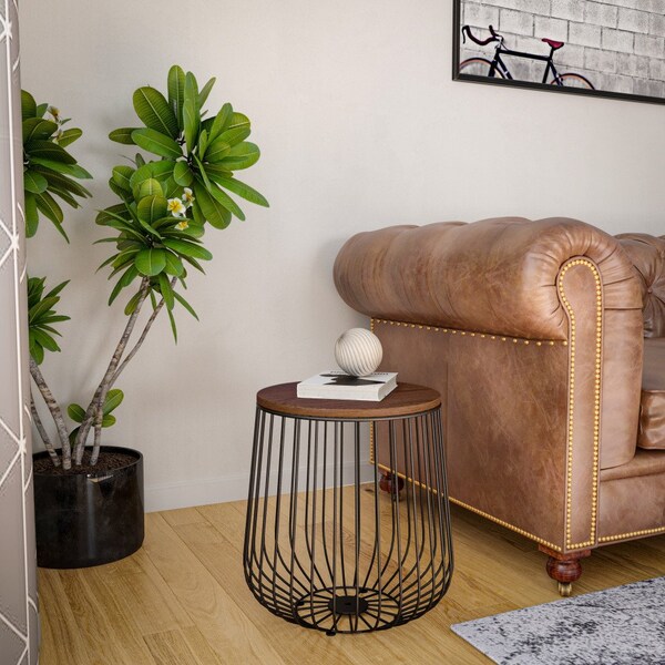 Leisuremod Round 15 in W, 16 in L, Manufactured Wood/Steel, Walnut - RTBL-15WN