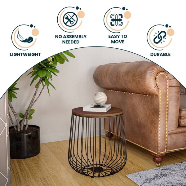 Leisuremod Round 15 in W, 16 in L, Manufactured Wood/Steel, Walnut - RTBL-15WN