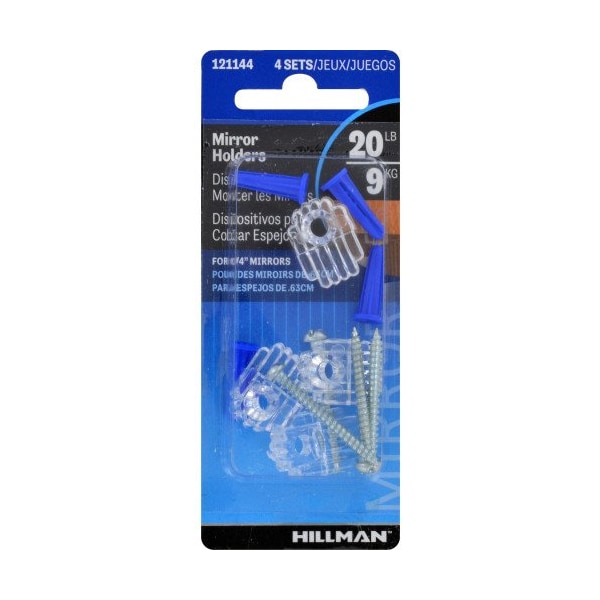 Hillman HILLMAN Plastic Coated Clear Mirror Holder Kit 20 lb 4 pk - 121144