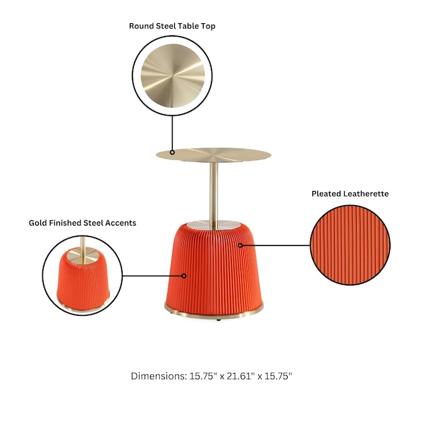 Manhattan Comfort Round End Table, 15.75 in L, Stainless Steel, Orange - ET004-OR