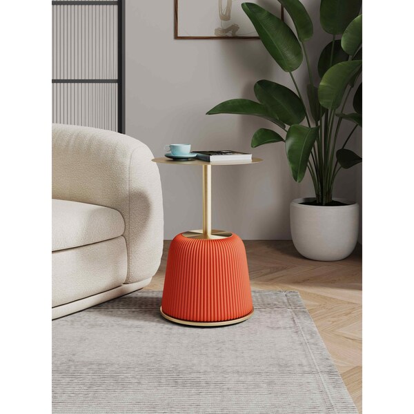 Manhattan Comfort Round End Table, 15.75 in L, Stainless Steel, Orange - ET004-OR