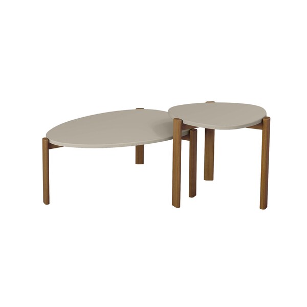 Manhattan Comfort Round Oval End and Coffee Table Set of 2, 50.55 in L, MDF, Greige - 2-82735-OW