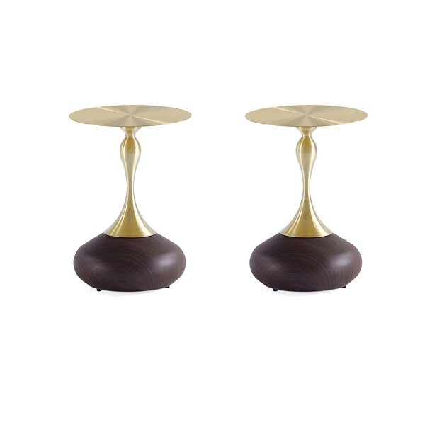 Manhattan Comfort Round End Table, 15.75 in L, Stainless Steel, Brown and Gold - 2-ET006-BR