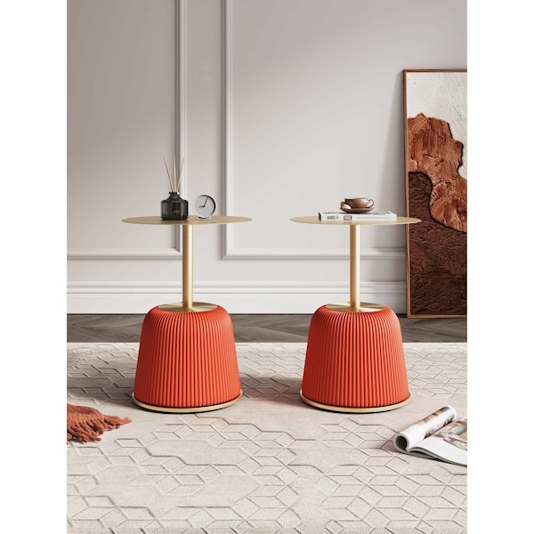 Manhattan Comfort Round End Table, 15.75 in L, Stainless Steel, Orange - 2-ET004-OR