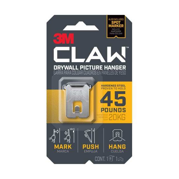 3M Picture Hanger, Silver, Steel, 9/16 in D - 3PH45M-1ES