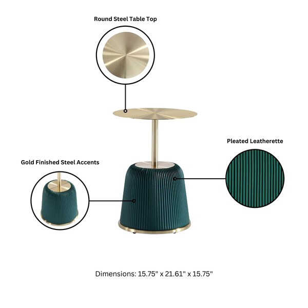 Manhattan Comfort Round End Table, 15.75 in L, Stainless Steel, Green - 2-ET004-GR
