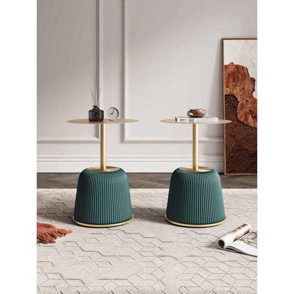 Manhattan Comfort Round End Table, 15.75 in L, Stainless Steel, Green - 2-ET004-GR
