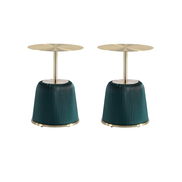 Manhattan Comfort Round End Table, 15.75 in L, Stainless Steel, Green - 2-ET004-GR