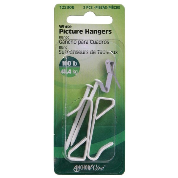 Aceds 100 lbs Picture Hanger  White, 20PK - 5332044