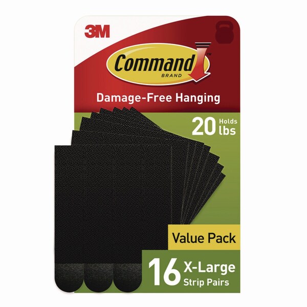 Command Picture Hanging Strips, X-Large, Removable, Holds up to 20 lbs per 4 Pairs, 16 Strip Pairs/Pack - 17217BLK-16NA