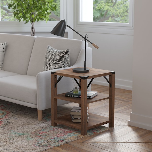 Flash Furniture 17.5 W, 17.5 L, 22 H, Engineered Wood, Rustic Oak - ZG-035-OAK-GG