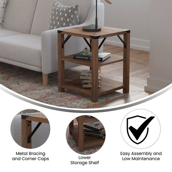 Flash Furniture 17.5 W, 17.5 L, 22 H, Engineered Wood, Rustic Oak - ZG-035-OAK-GG