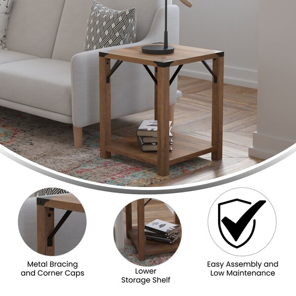 Flash Furniture 17.5 W, 17.5 L, 22 H, Engineered Wood, Rustic Oak - ZG-036-OAK-GG