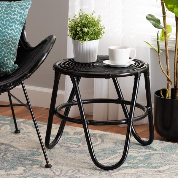 Baxton Studio 17.7 W, 20.1 L, 17.7 H, Natural Rattan, Black - 224-13133-ZORO