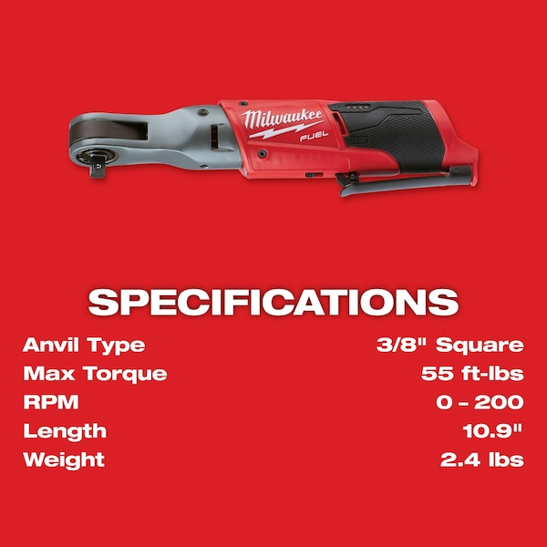 Milwaukee Tool 12V 3/8 in (1) M12 FUEL 3/8 in Ratchet (Tool Only) (Mfr. No. 2557-20) - 2557-20