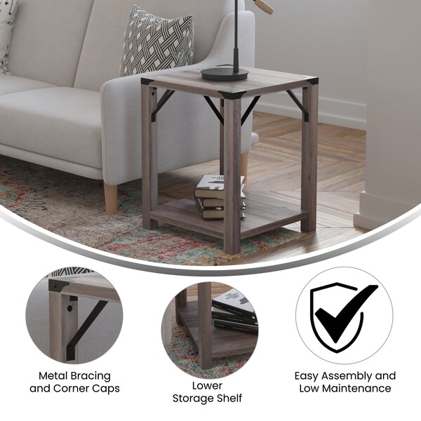 Flash Furniture 17.5 W, 17.5 L, 22 H, Engineered Wood, Gray Wash - ZG-036-GY-GG