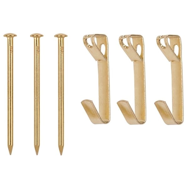 Prosource Picture Hanger, 50 lb, Steel, Polished Brass, Brass, Nail-In Mounting - PH-122304-PS