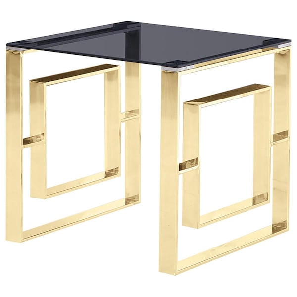 Best Master Furniture Smoked Glass Living Room Gold End Table - E28 GOLD END TABLE