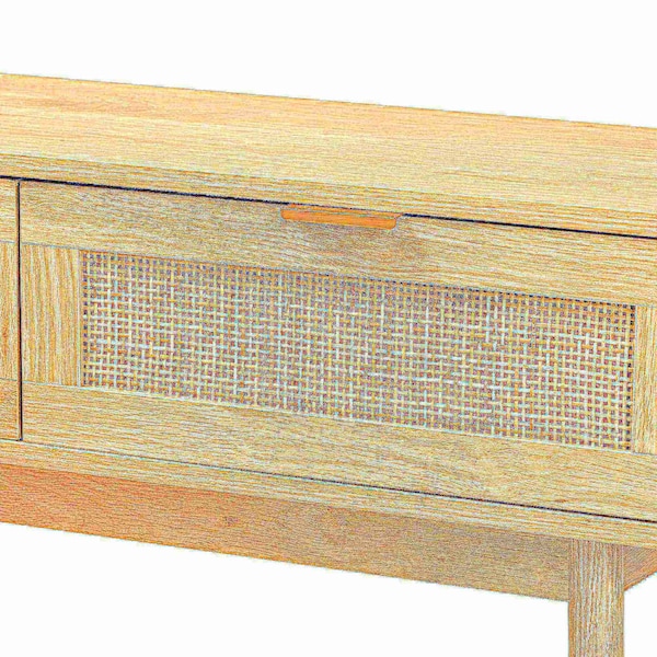 Baxton Studio Baird Mid-Century Modern Light Oak Brown Finished Wood and Rattan 2-Drawer Console Table - 176-11250-ZORO