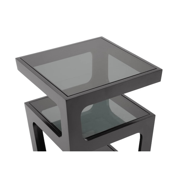 Baxton Studio Clara Black Modern End Table with 3-Tiered Glass Shelves - 102-5099