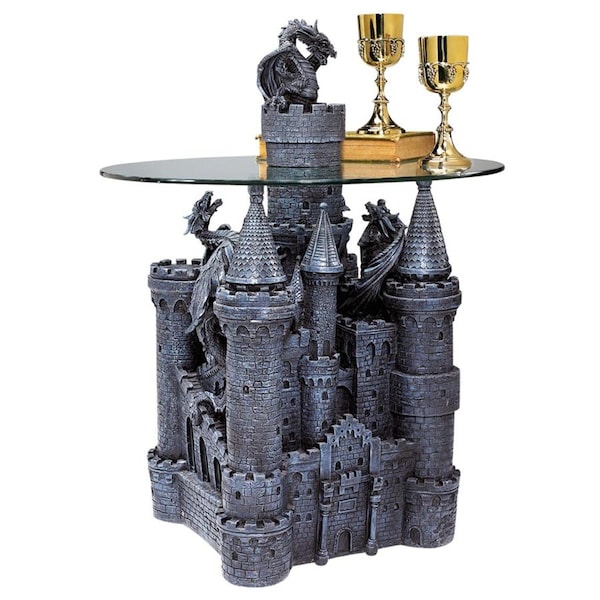 Design Toscano Lord Langton's Castle Glass-Topped Sculptural Table - CL0006