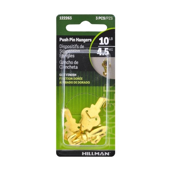 Hillman HILLMAN Brass-Plated Gold Push Pin Picture Hook 10 lb 3 pk - 122263