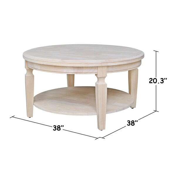 International Concepts Round Vista  Coffee Table  Ready to, 38 in W, 38 in L, 20.3 in H, Wood, Unfinished - OT-15CR