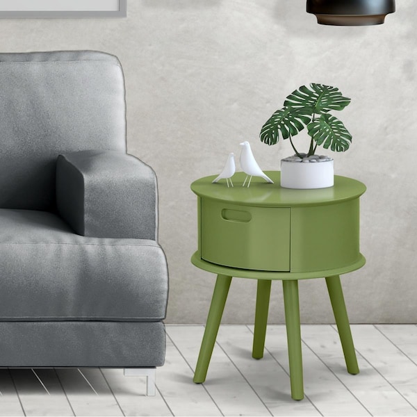 East West Furniture East West Furniture GONE12 Gordon Round Night Stand End Table with Drawer - Clover Green - GONE12