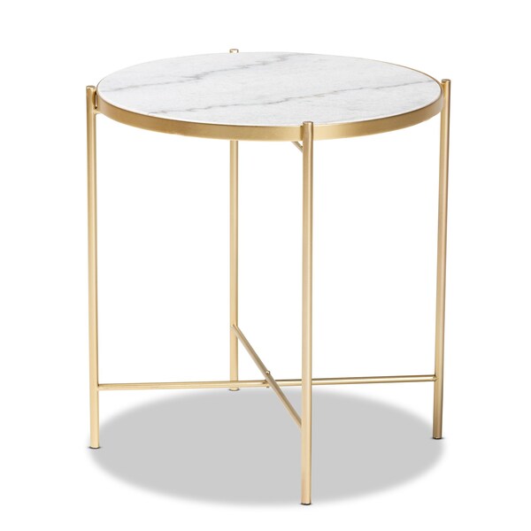 Baxton Studio Maddock Modern & Contemporary Gold Finished Metal End Table with Marble Tabletop - 206-12120