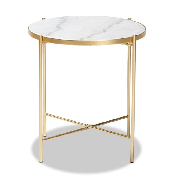 Baxton Studio Maddock Modern & Contemporary Gold Finished Metal End Table with Marble Tabletop - 206-12120