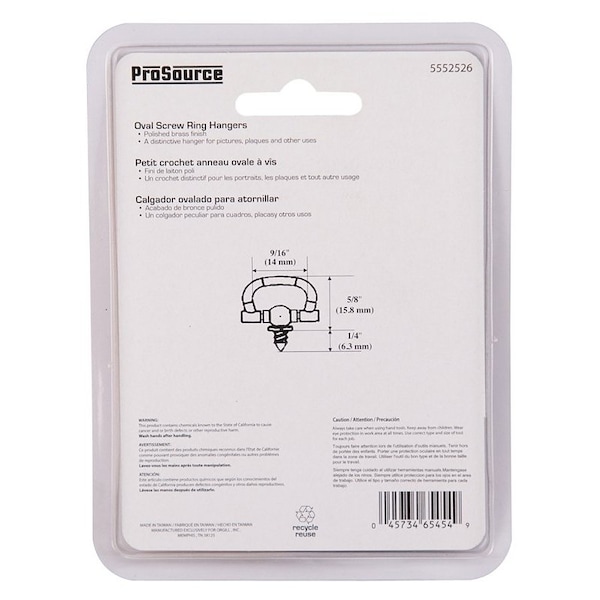Prosource Frame Hanger, 2 lb, Brass, Polished Brass, Brass, 5/8 in Opening, Screw Mounting - PH-122321-PS