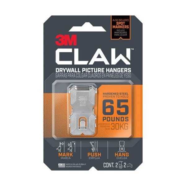 3M Picture Hanger, Silver, Steel, 5/8 in D, PK2 - 3PH65M-2ES