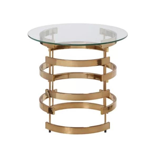Gfancy Fixtures 21 in. Glass & Iron Round End Table Champagne - GF3105916
