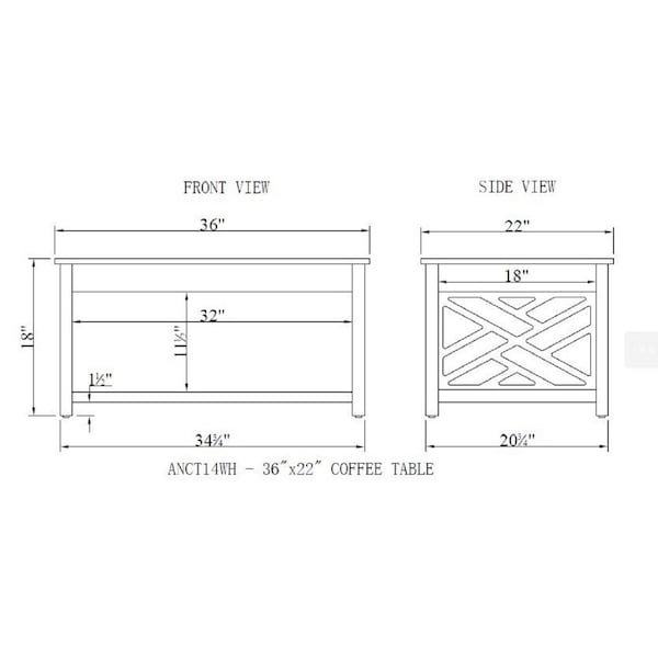Alaterre Furniture 36 W, 22 L, 18 H, Pine with Composite Wood, White - ANCT0114WH